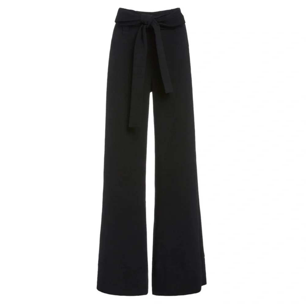 STAUD Bernard Black Rib Knit Wide Leg Pants 6 Belted Tie High Rise Trousers Cozy